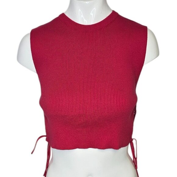Zara Ribbed Tie Side Cut Outs Cropped Top, Hot Pink, Stretch, Size Medium - Picture 1 of 8